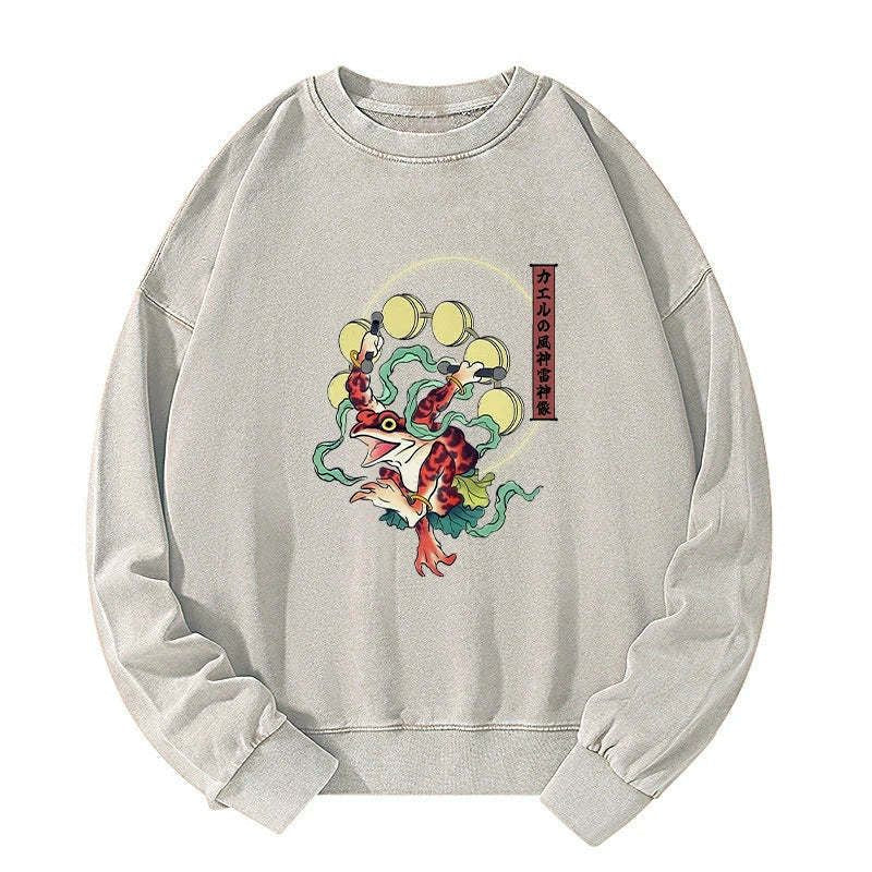 japanese washed sweatshirt with frog design
