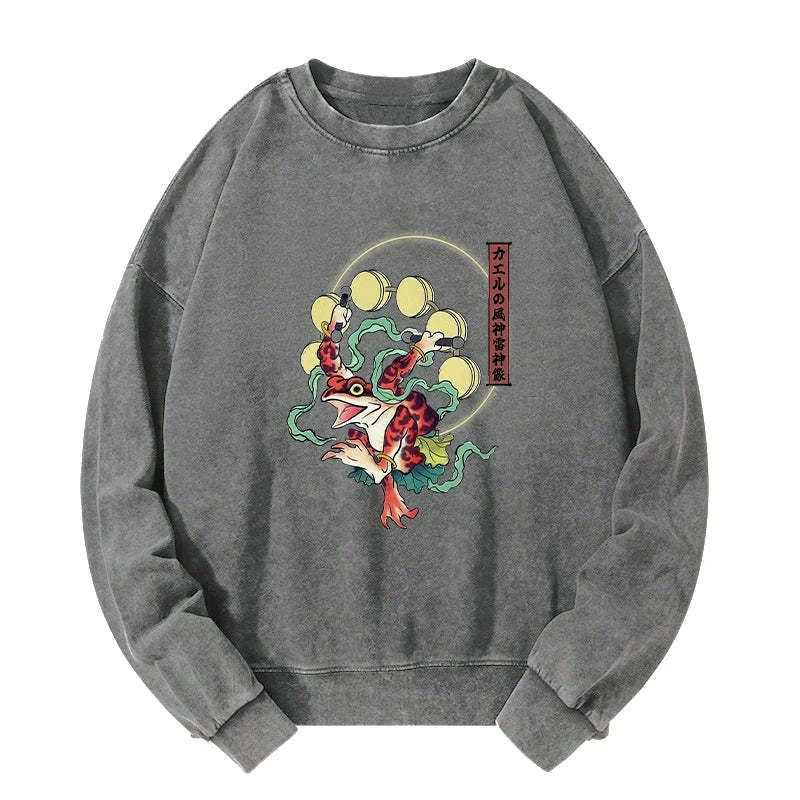 japanese washed sweatshirt with frog design