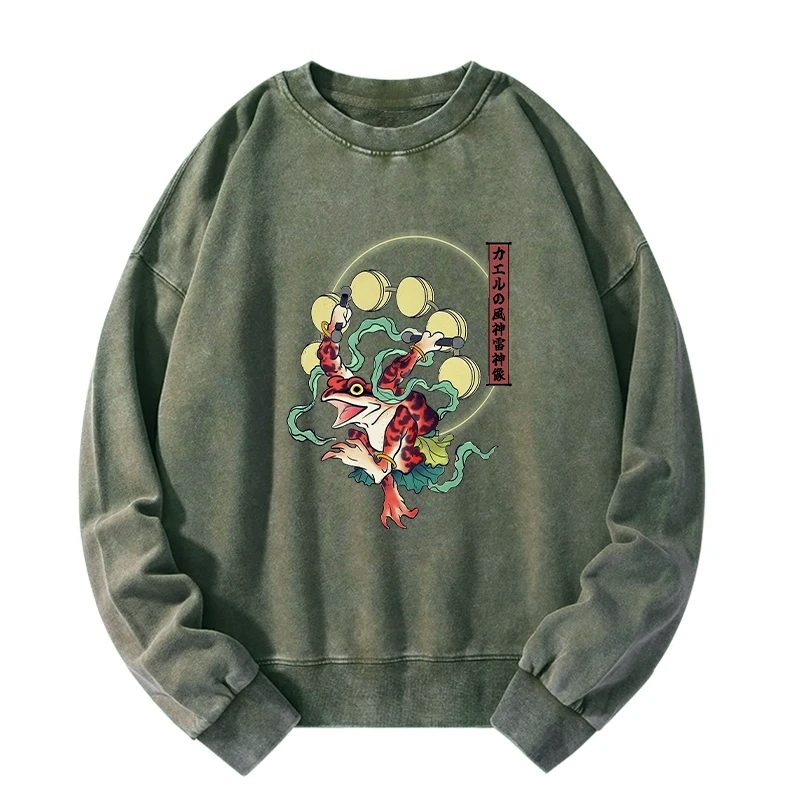 japanese washed sweatshirt with frog design