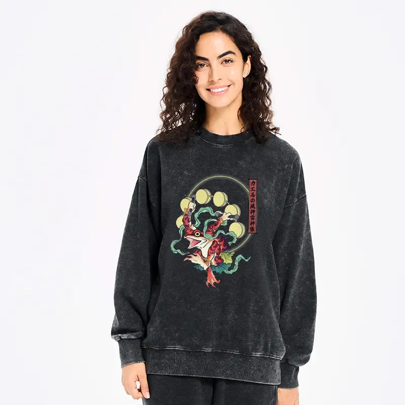 Kyoto-Lion Frog Monster Japanese Washed Sweatshirt