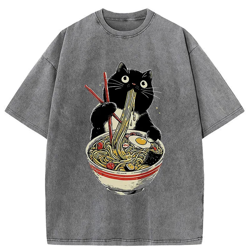 Japanese Black Cat Ramen T-Shirt