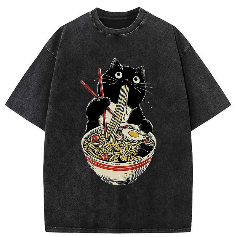 Vintage Japanese Cat Ramen Tee Gift Idea