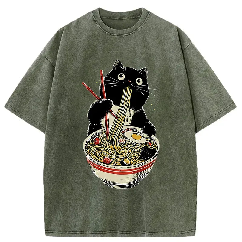 Japanese Black Cat Ramen T-Shirt