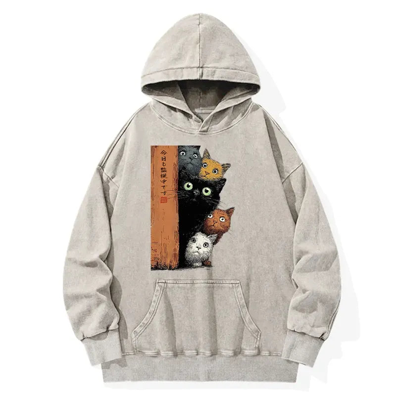 Washed Japanese Cat Hoodie Best Seller for Summer