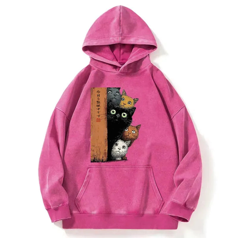 Washed Japanese Cat Hoodie Best Seller for Summer
