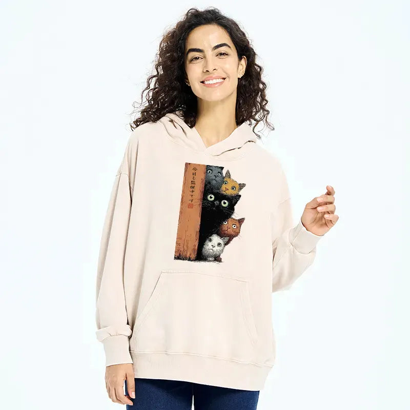 Washed Japanese Cat Hoodie Best Seller for Summer