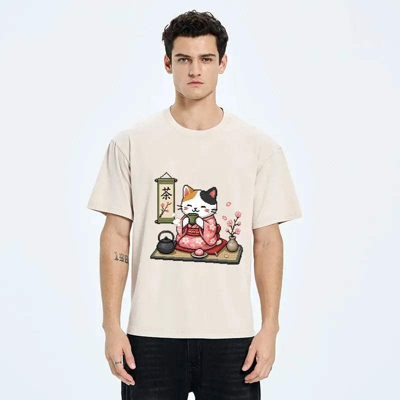 Kyoto-Lion Cute Pixel Cat T-Shirt Free Shipping