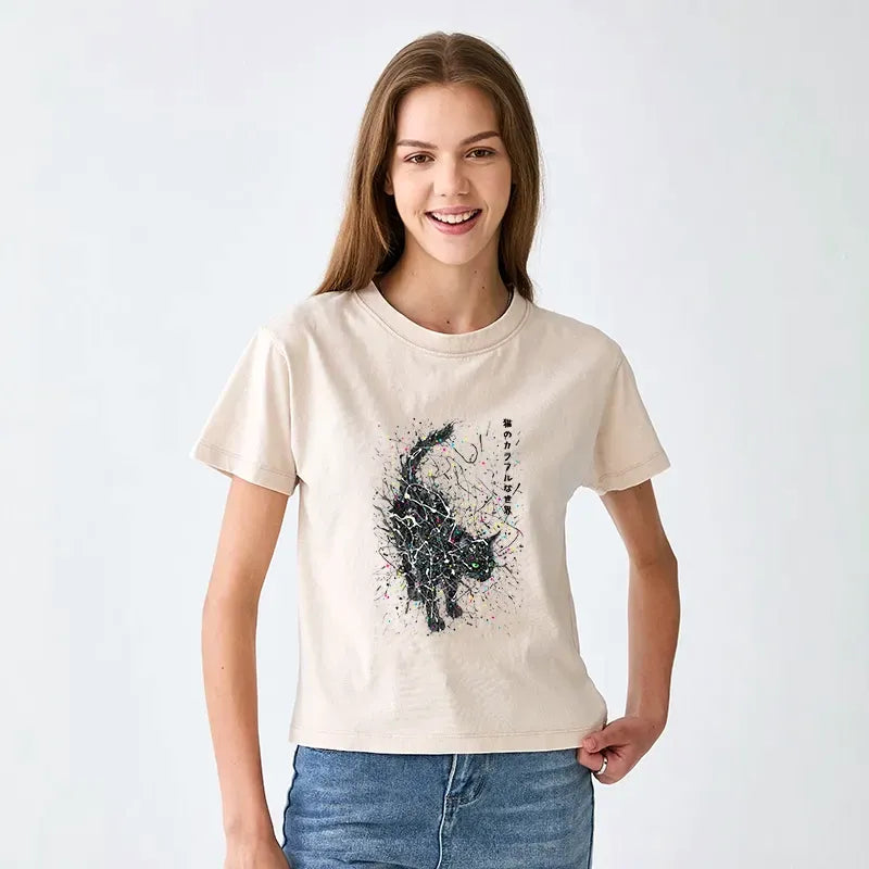 Washed cotton t-shirt with lion design for streetwear