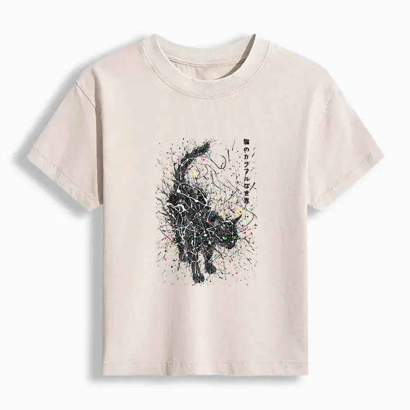 Washed cotton t-shirt with lion design for streetwear