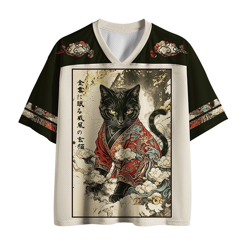 Kyoto-Lion Traditional Robe Cat Art Mesh Jersey
