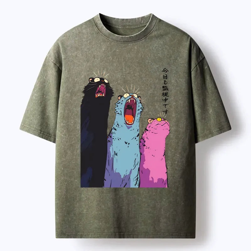 Vintage howling cat tee for daily wear