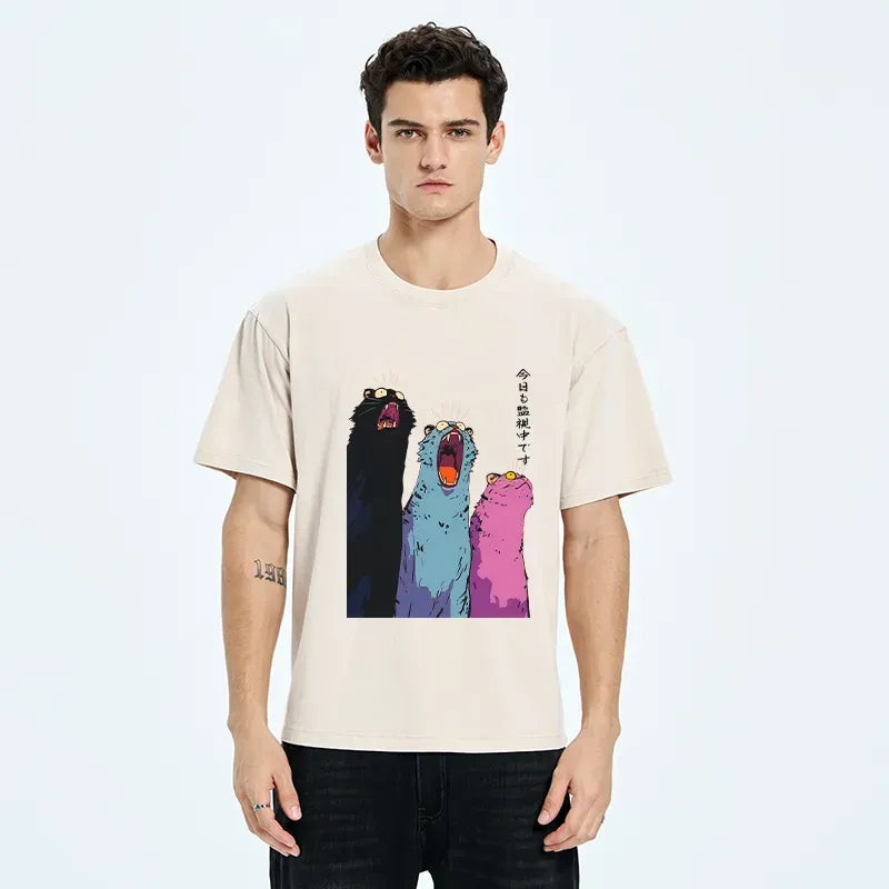 Vintage howling cat tee for daily wear