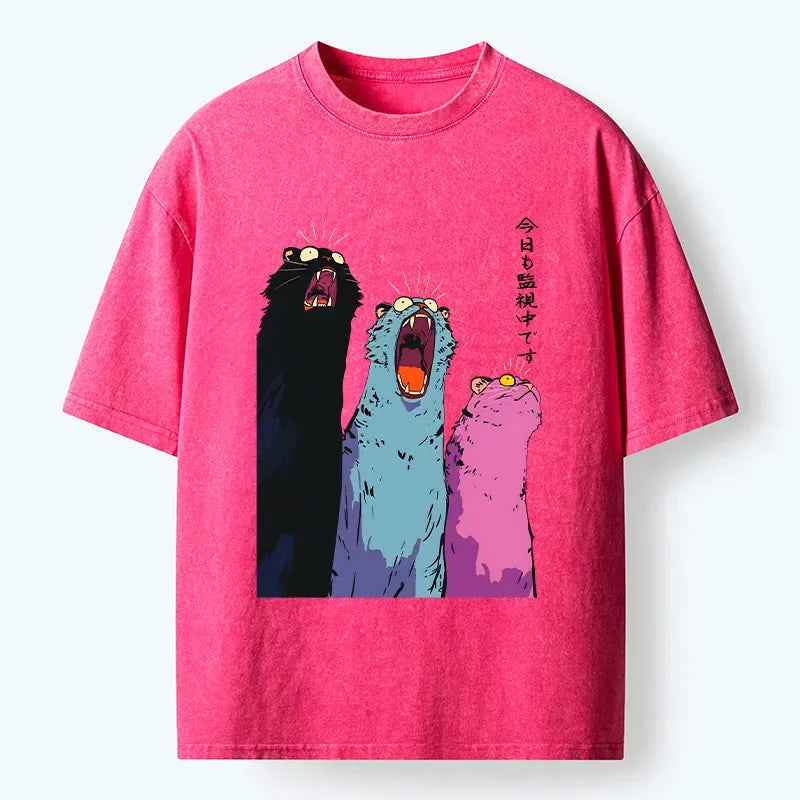 Kyoto-Lion Howling Cat Washed T-Shirt