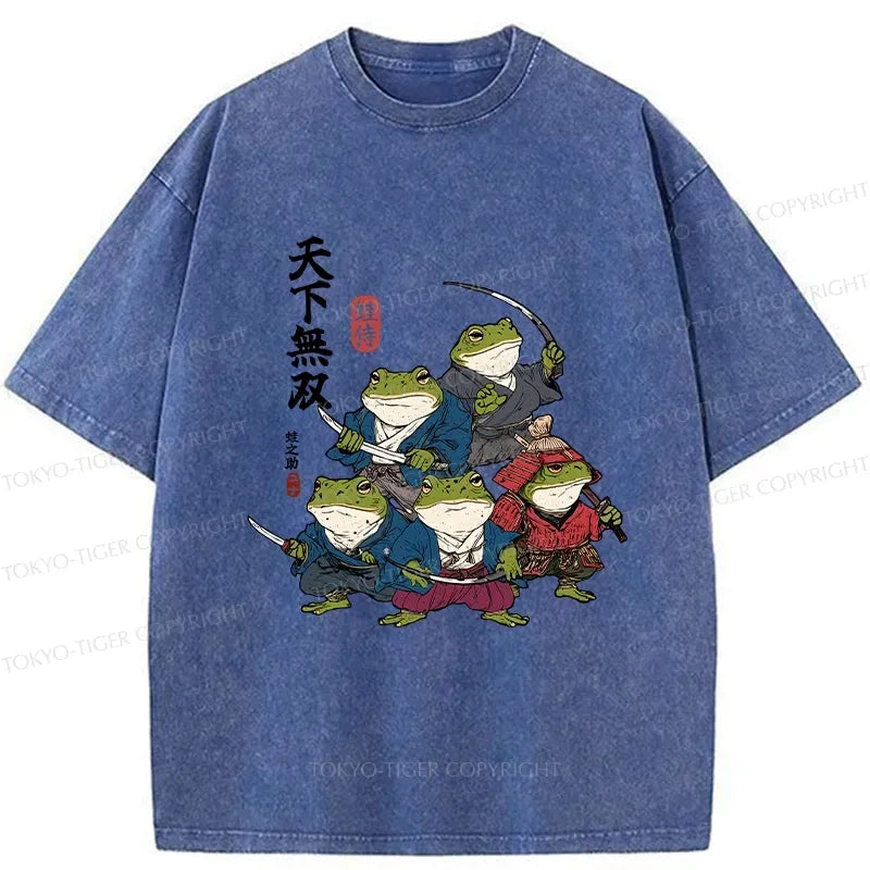 Washed Frog Samurai Tee Casual Streetwear