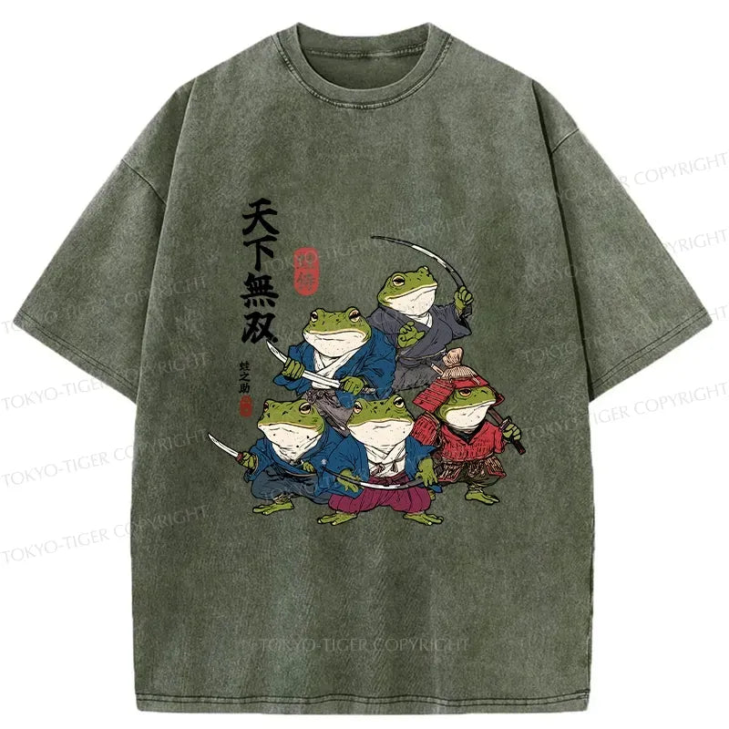 Washed Frog Samurai Tee Casual Streetwear