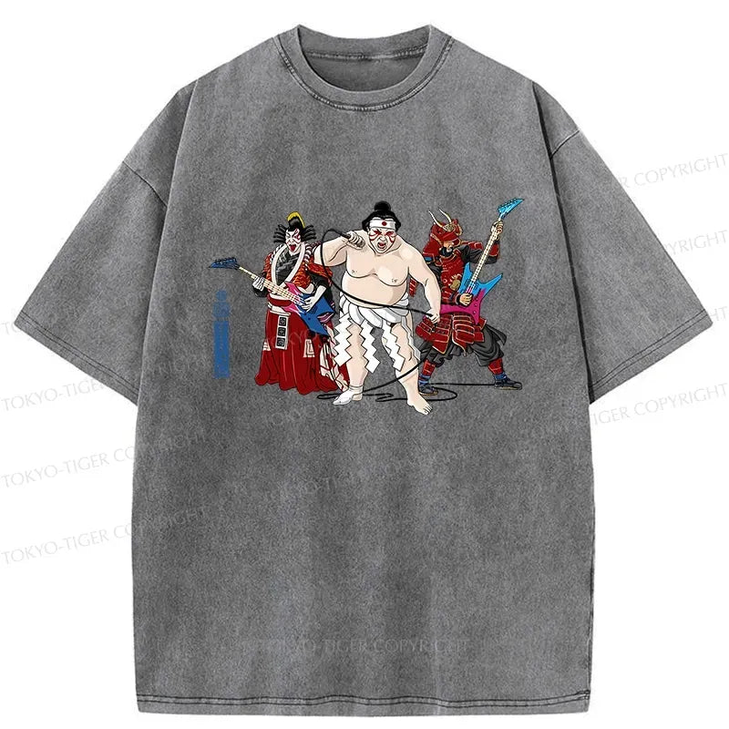 Japanese Samurai Washed T-Shirt for Streetwear