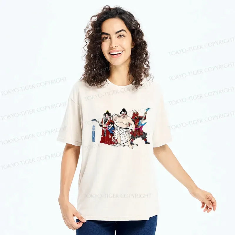 Japanese Samurai Washed T-Shirt for Streetwear