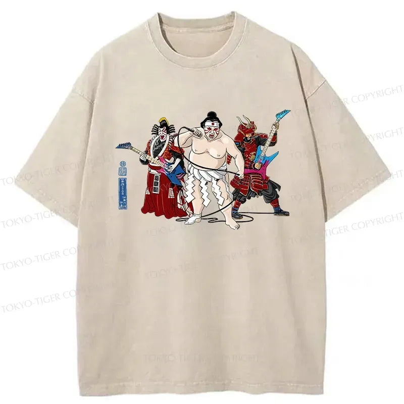 Japanese Samurai Washed T-Shirt for Streetwear