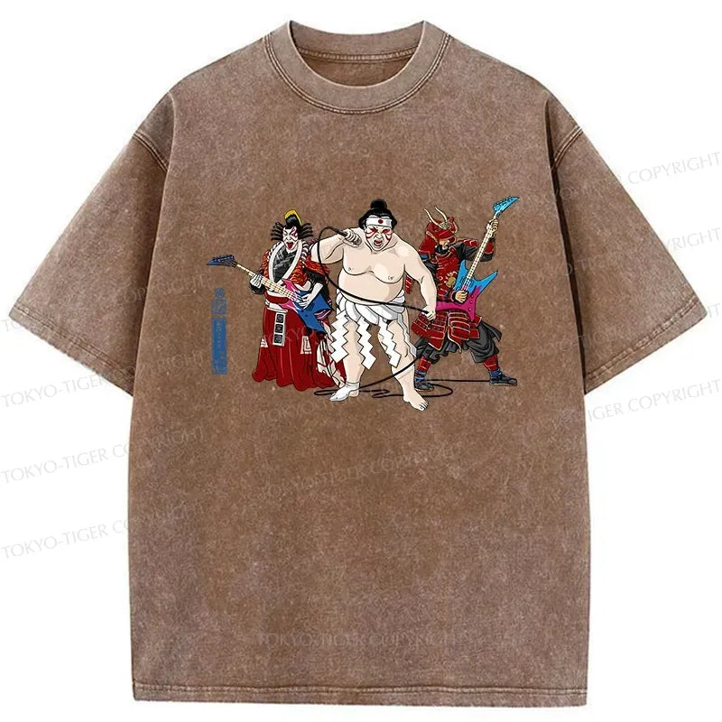 Kyoto-Lion The Rock Kabuki Samurai Sumo Washed T-Shirt