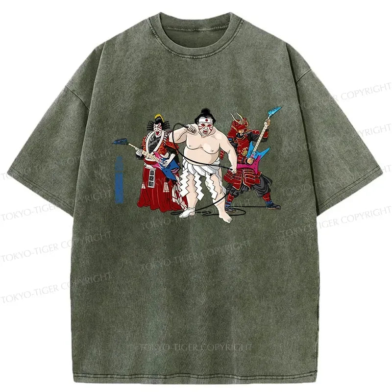 Japanese Samurai Washed T-Shirt for Streetwear