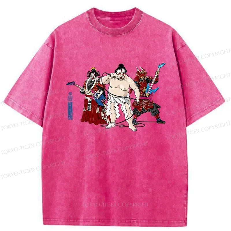 Japanese Samurai Washed T-Shirt for Streetwear