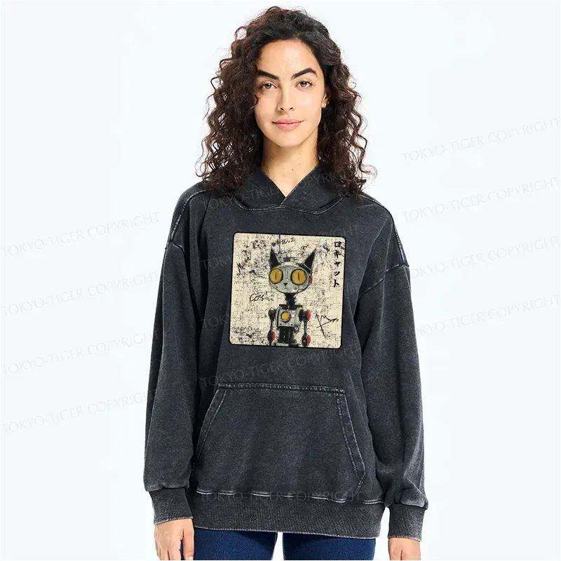 Retro Unisex Robot Cat Hoodie