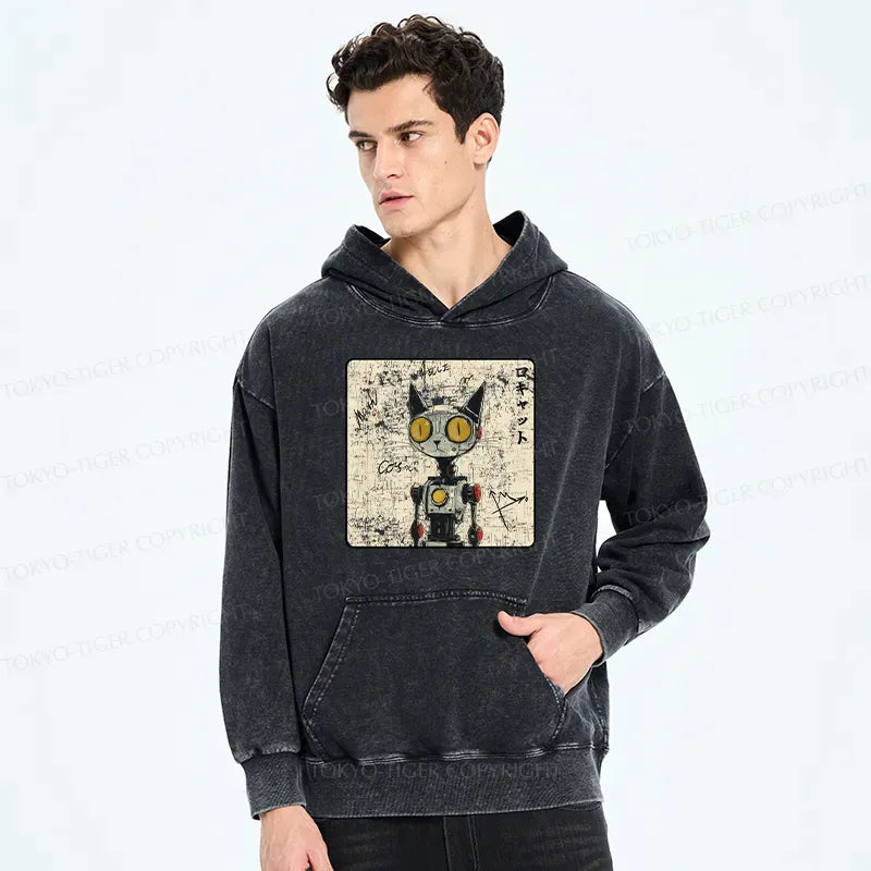 Japanese Robot Cat Washed Hoodie