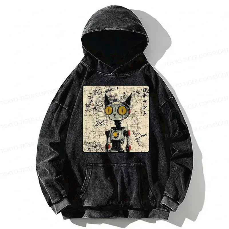 Japanese Robot Cat Washed Hoodie