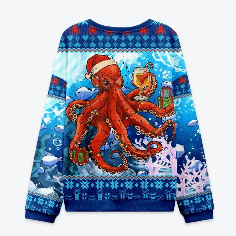 Kyoto-Lion Christmas Octopus Christmas Ugly Sweatshirt