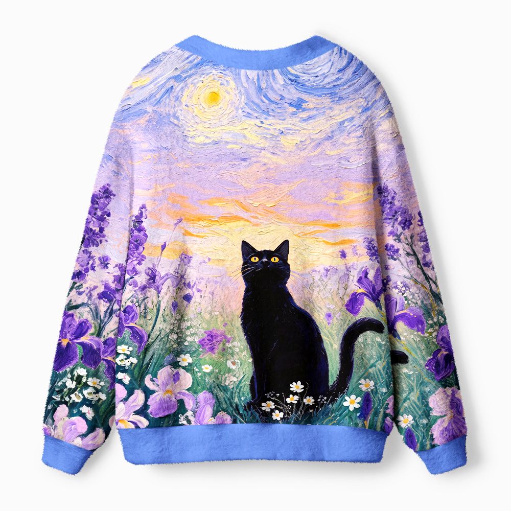 Kyoto-Lion Van Gogh Starry Night Cat Ugly Cardigan Sweater
