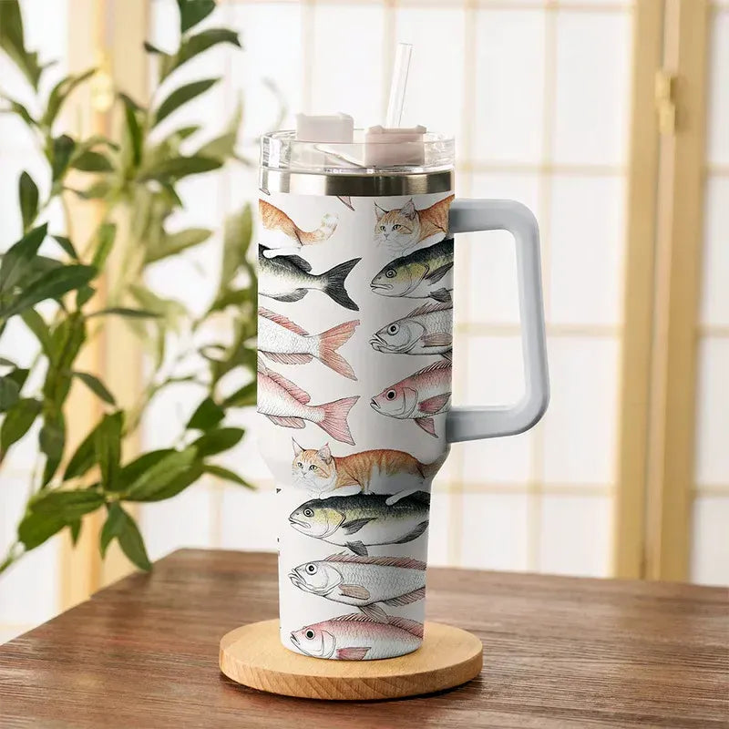 Funny Cat Riding Fish Tumbler Free Shipping