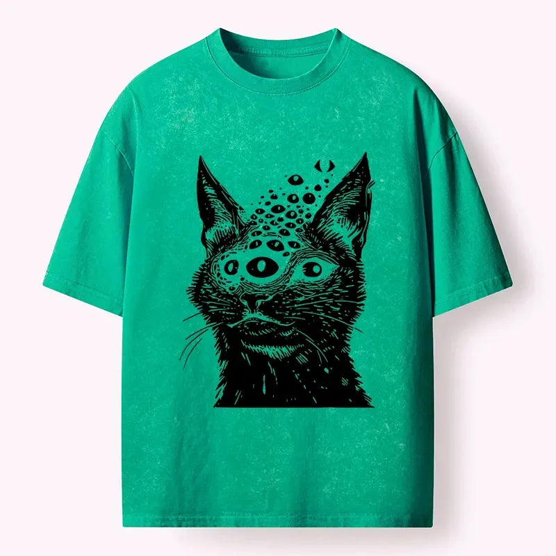 washed Japanese meme cat t-shirt gift idea