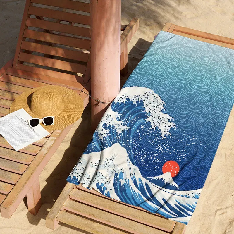 Japanese Wave Beach Towel for Summer