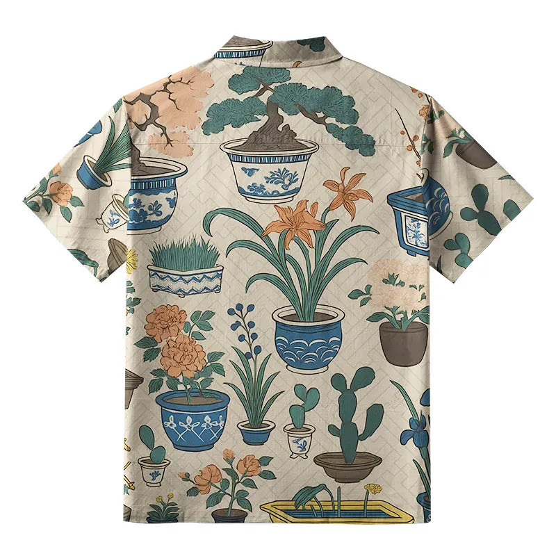Kyoto-Lion A Variety Of Potted Plants Aloha Hawaiian Shirt