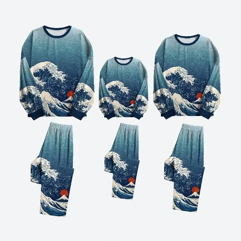 soft comfortable family pajama set with mount fuji