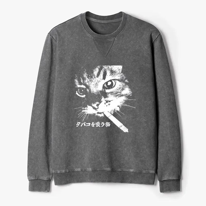 Japanese Retro Cat Sweatshirt for Men