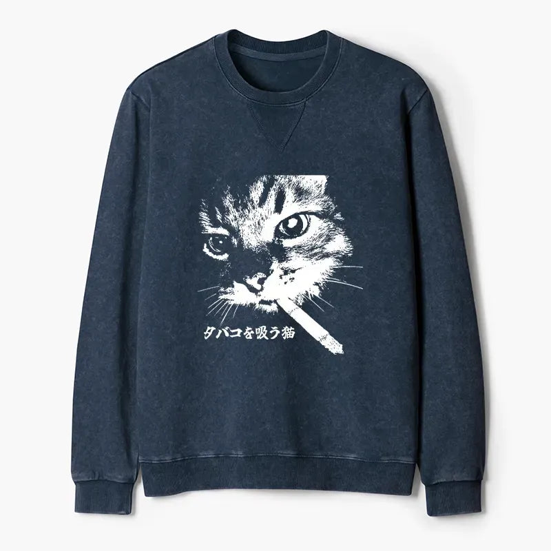 Japanese Retro Cat Sweatshirt for Men