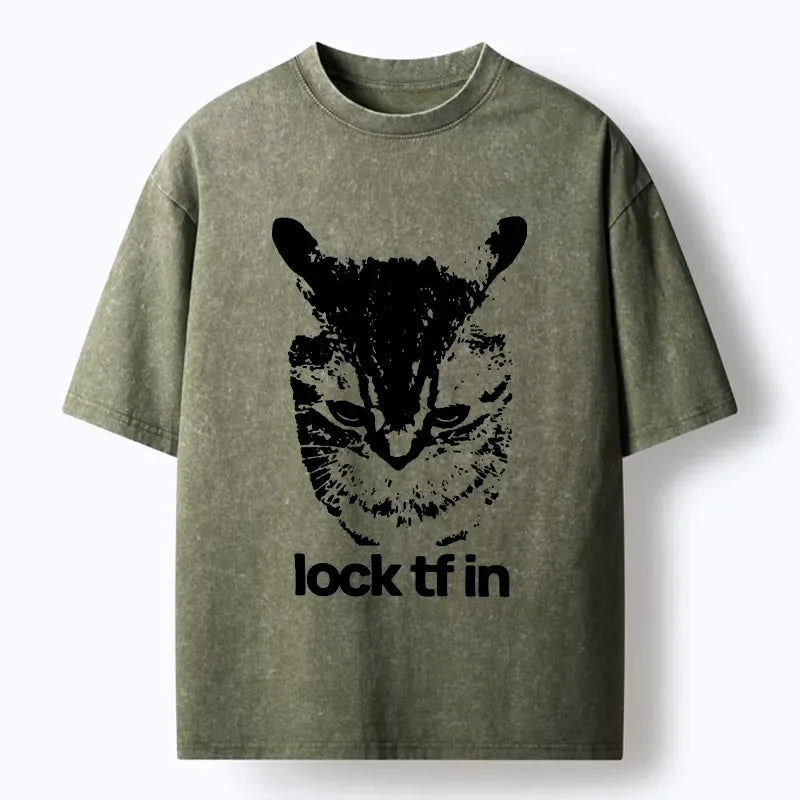 Kyoto-Lion Serious Cat Meme Washed T-Shirt