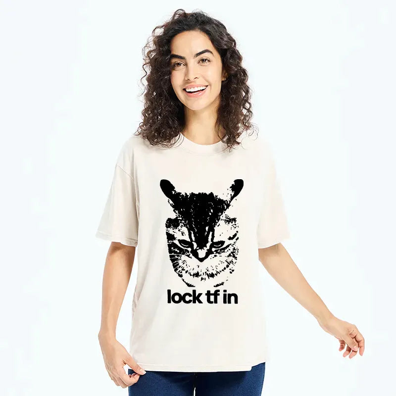 Kyoto-Lion Serious Cat Meme Washed T-Shirt