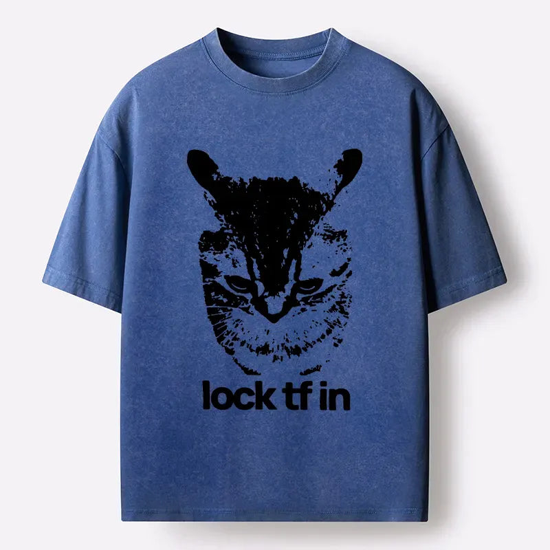 Kyoto-Lion Serious Cat Meme Washed T-Shirt