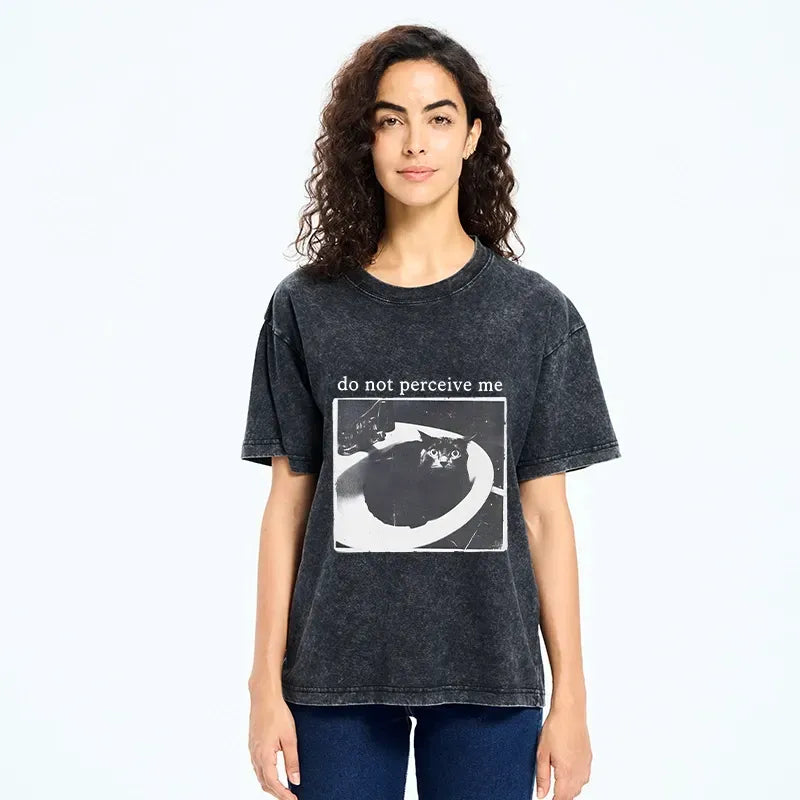 Kyoto-Lion Sneaky Bathroom Cat Washed T-Shirt