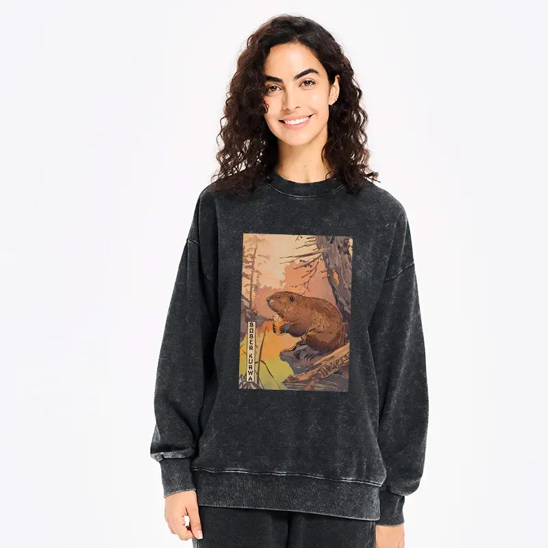 Kyoto-Lion Beaver By The River Washed Sweatshirt