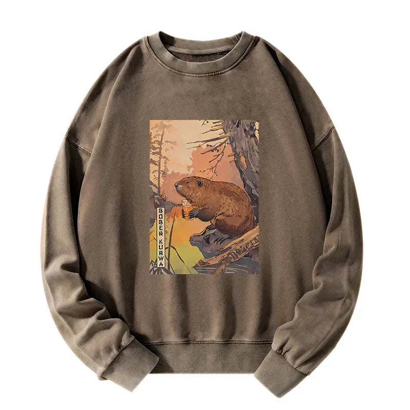 Kyoto-Lion Beaver By The River Washed Sweatshirt