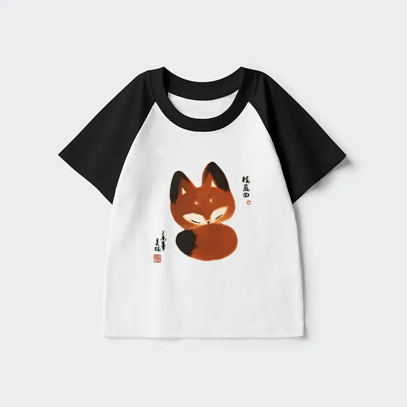 Japanese Style Kids Fox Tee for Daily Wear