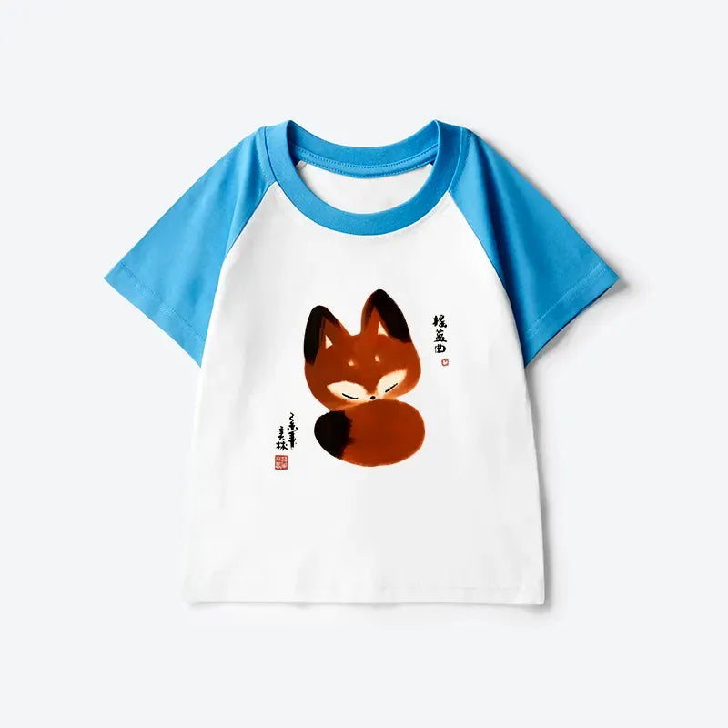 Kyoto-Lion Cute Fox Kids Raglan T-shirt
