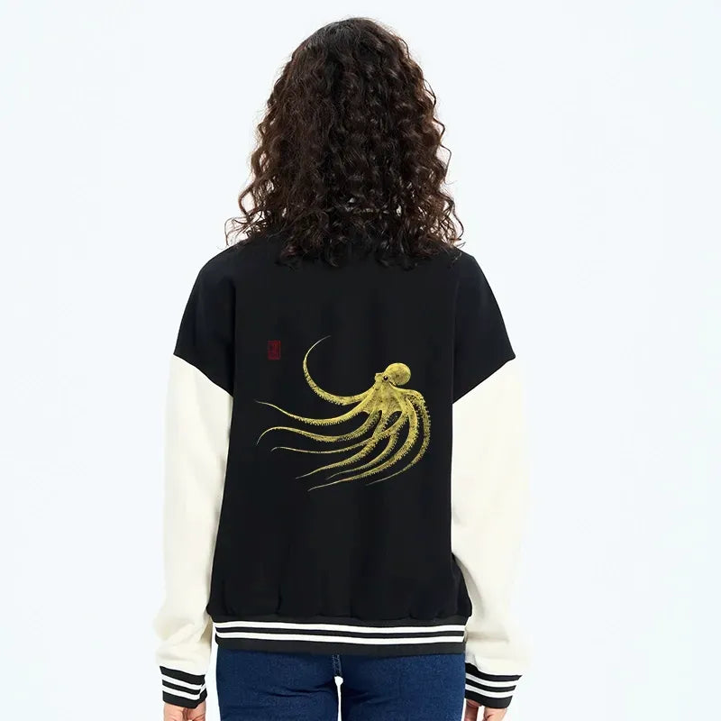 japanese octopus embroidery varsity jacket