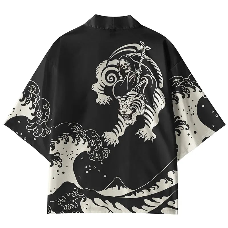 trendy tiger and waves kimono cardigan