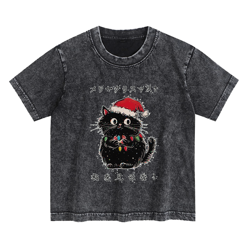 merry fluffmas black cat unisex kids tee