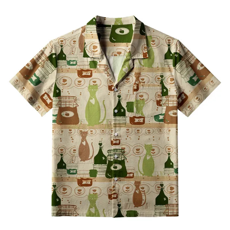 Kyoto-Lion Cat On The Shelf Aloha Hawaiian Shirt