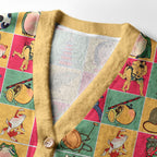 Kyoto-Lion Playful Ukiyo-e Patchwork Ugly Cardigan Sweater